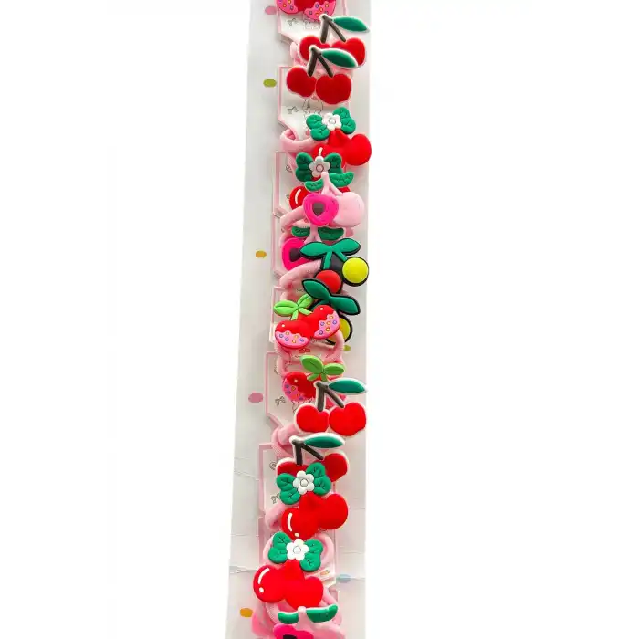 10lu Karışık Renk Kiraz Figürlü Çocuk Lastik Toka Set