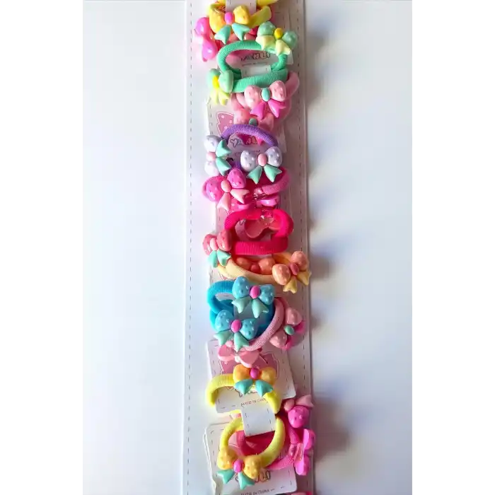 10lu Karışık Renk Kurdele Figürlü Lastik Toka Set