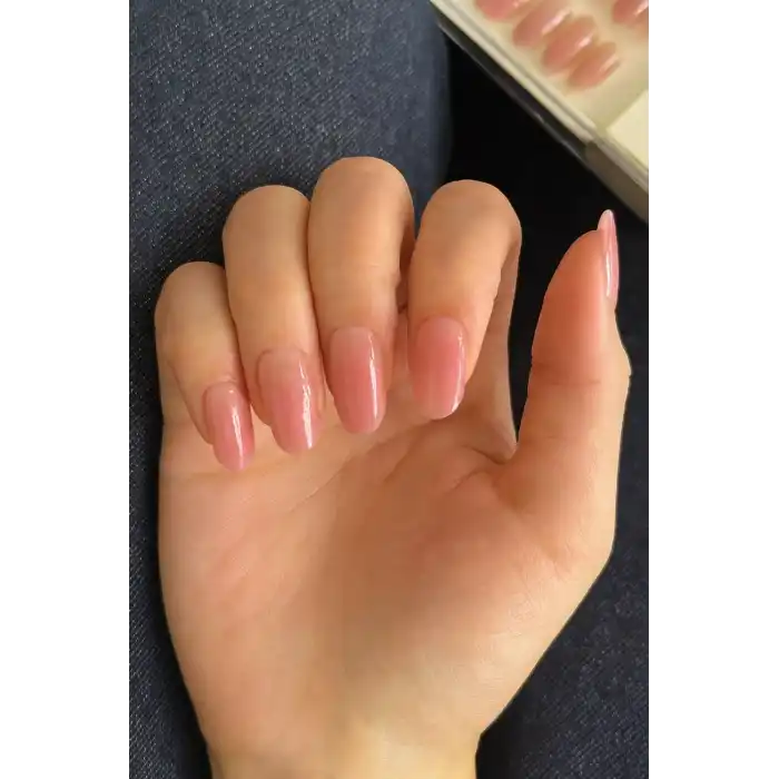 10lu Pembe Renk Jel Görünümlü Takma Tırnak Set (Yapıştırıcılı)