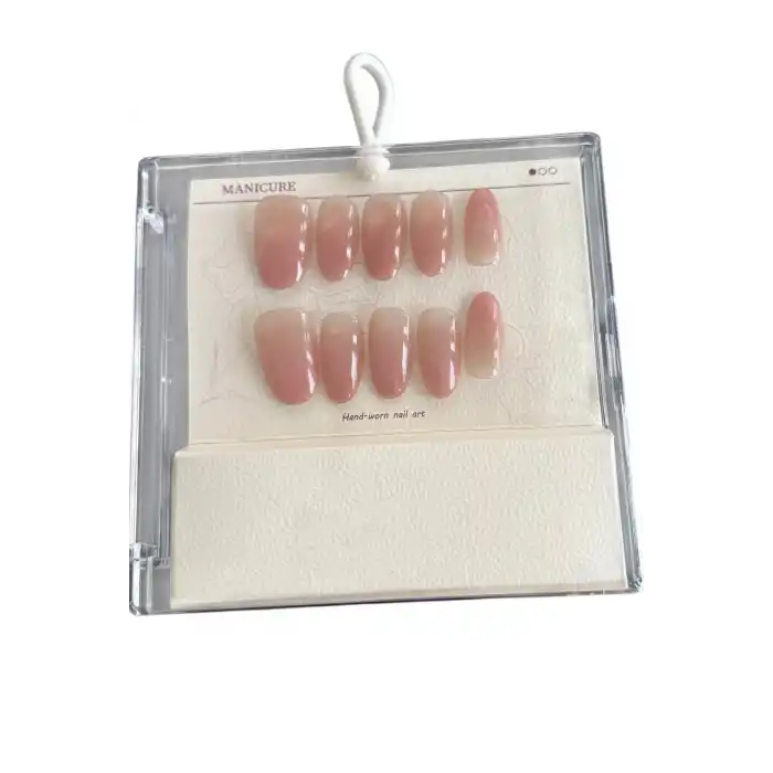 10lu Pembe Renk Jel Görünümlü Takma Tırnak Set (Yapıştırıcılı)