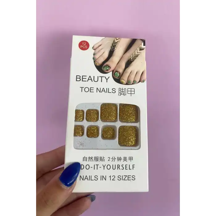 12li Altın Renk Sim Detaylı Ayak Takma Tırnak Seti