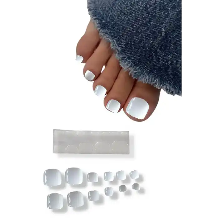 12li Beyaz Renk Ayak Takma Tırnak Seti
