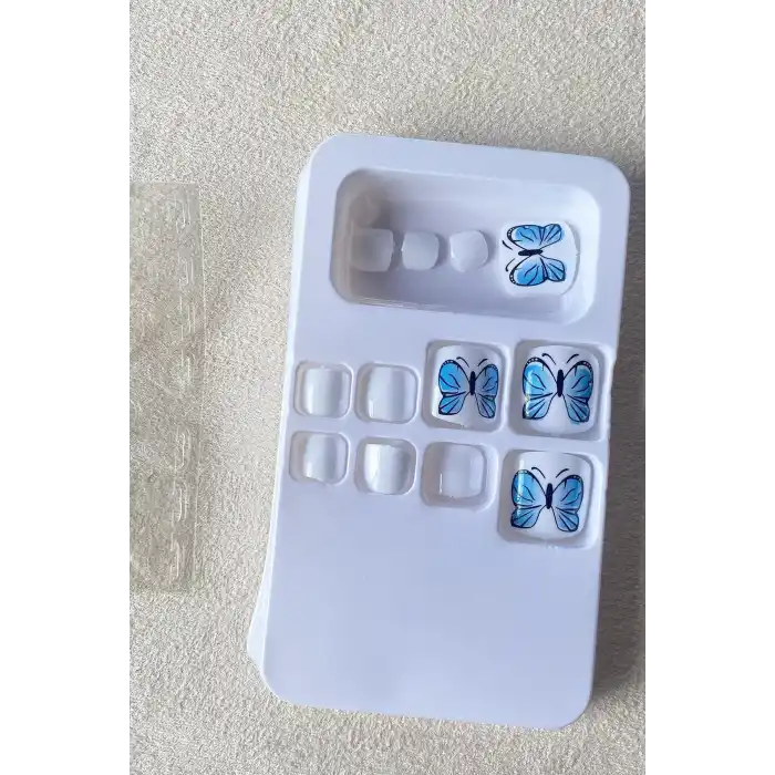 12li Beyaz Renk Kelebek Figürlü Ayak Takma Tırnak