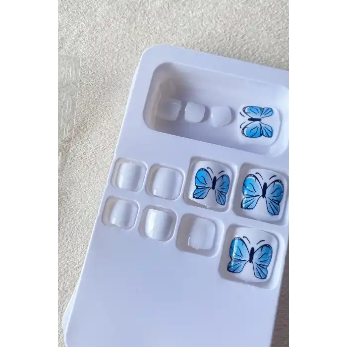 12li Beyaz Renk Kelebek Figürlü Ayak Takma Tırnak