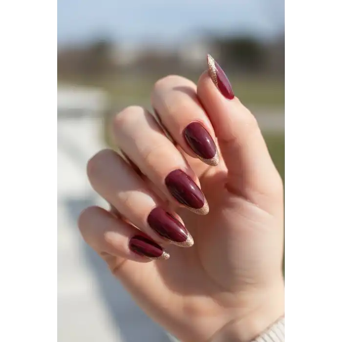 12li Bordo Renk Sim Detaylı Takma Tırnak (Yapıştırıcılı)