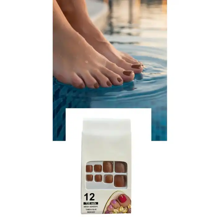 12li Kahve Renk Takma Tırnak Set (Yapıştırıcılı)