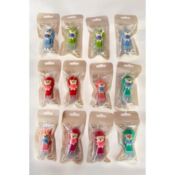 12li Karışık Renk Ayıcık Figürlü Tırnak Makası Set