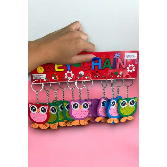 12li Karışık Renk Baykuş Figürlü Anahtarlık Set
