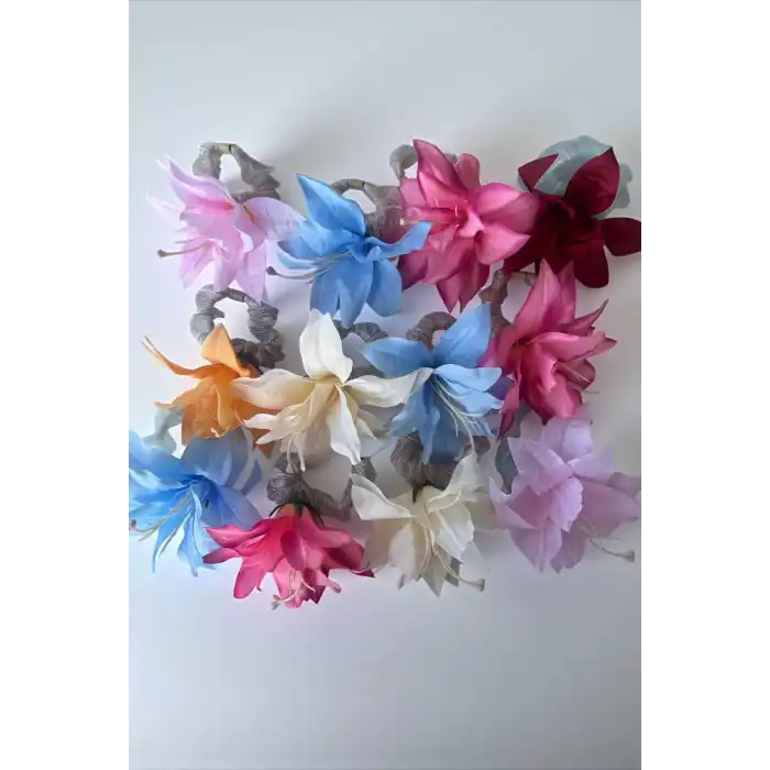 12li Karışık Renk Çiçek Figürlü Lastik Toka Set