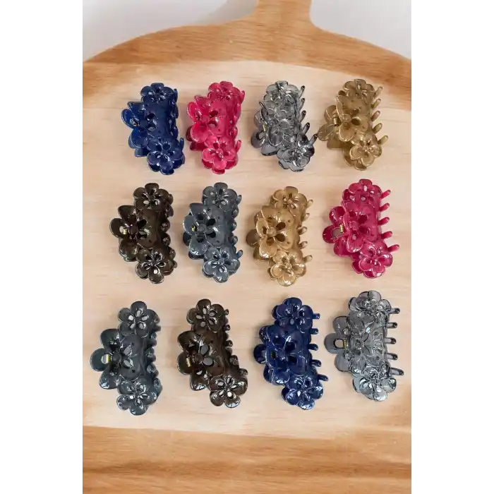 12li Karışık Renk Çiçek Figürlü Toka Set