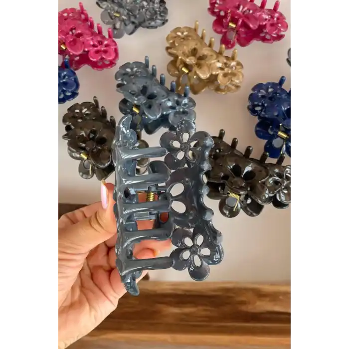 12li Karışık Renk Çiçek Figürlü Toka Set