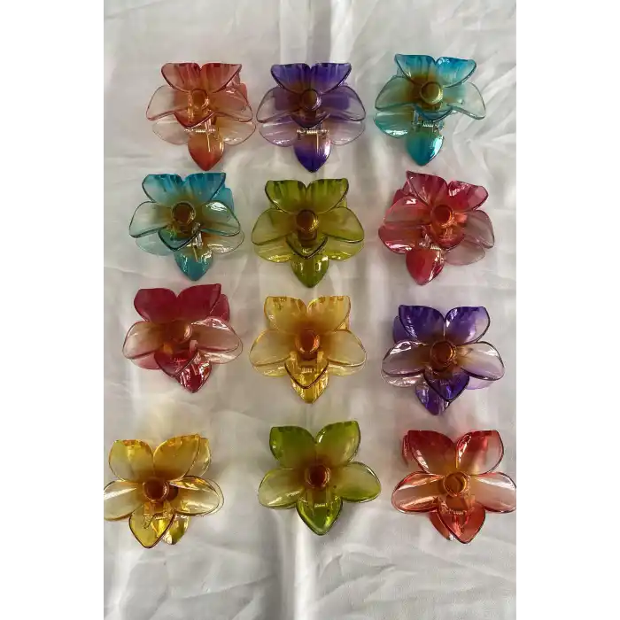 12li Karışık Renk Çiçek Figürlü Toka Set