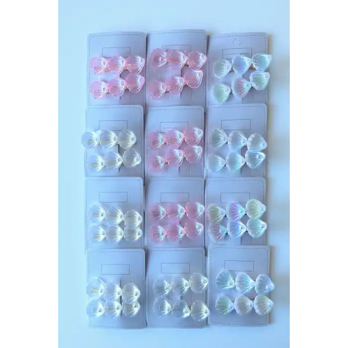 12li Karışık Renk Deniz Kabuğu Ve İnci Detaylı Yan Toka Set