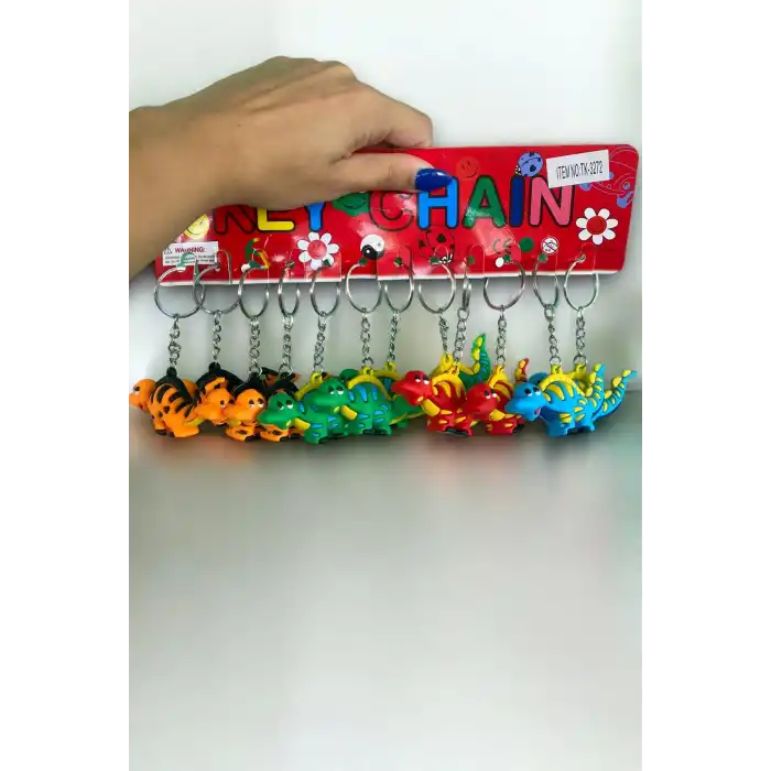 12li Karışık Renk Dinazor Figürlü Anahtarlık Set