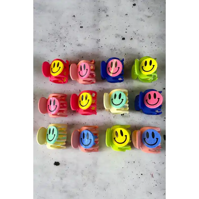 12li Karışık Renk Emoji Figürlü Mandal Toka Set