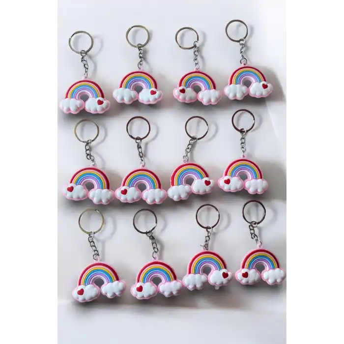 12li Karışık Renk Gökkuşağı Figürlü Anahtarlık Set