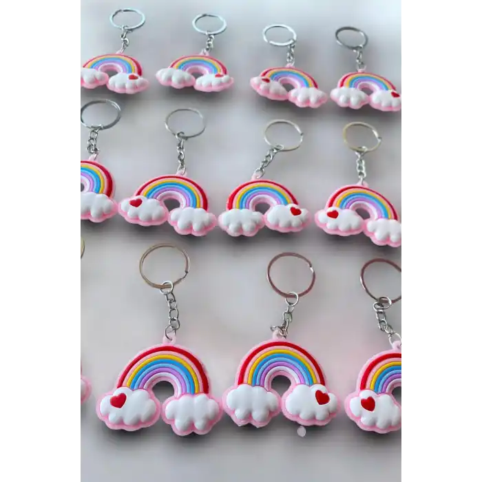 12li Karışık Renk Gökkuşağı Figürlü Anahtarlık Set