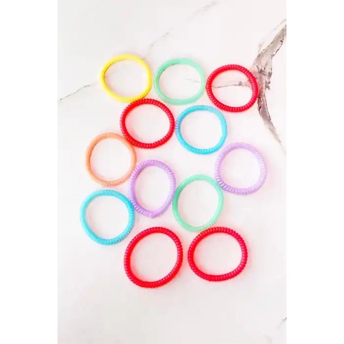 12li Karışık Renk Helezon Lastik Toka Set