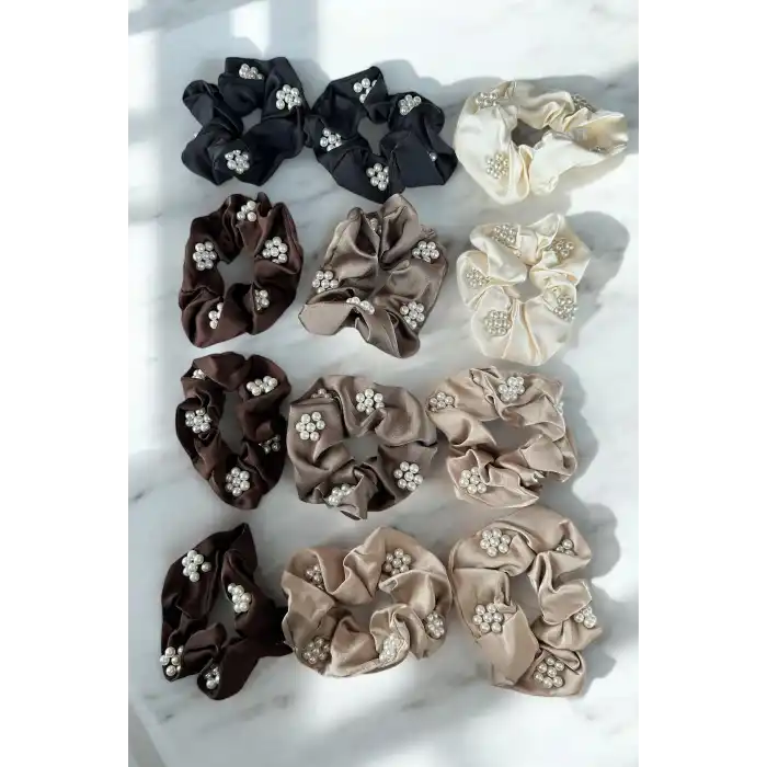 12li Karışık Renk İnci Detaylı Simit Toka Set