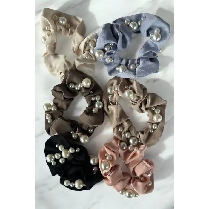 12li Karışık Renk İnci Detaylı Simit Toka Set