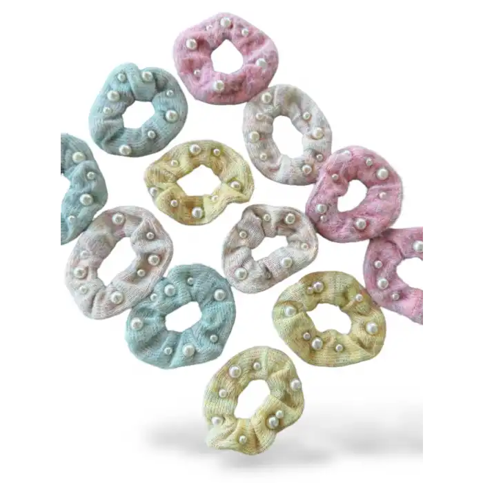 12li Karışık Renk İnci Detaylı Simit Toka Set