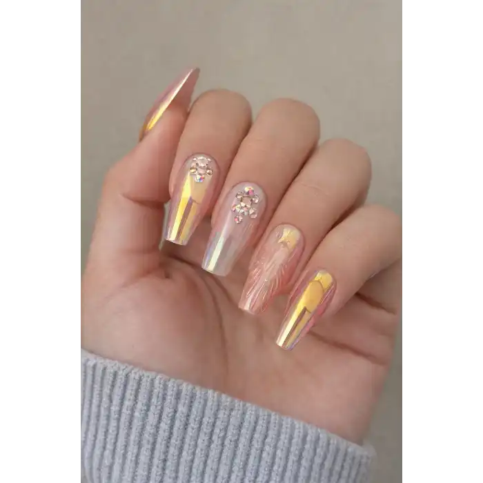 12li Karışık Renk Jel Görünümlü Takma Tırnak (Yapıştırıcılı)