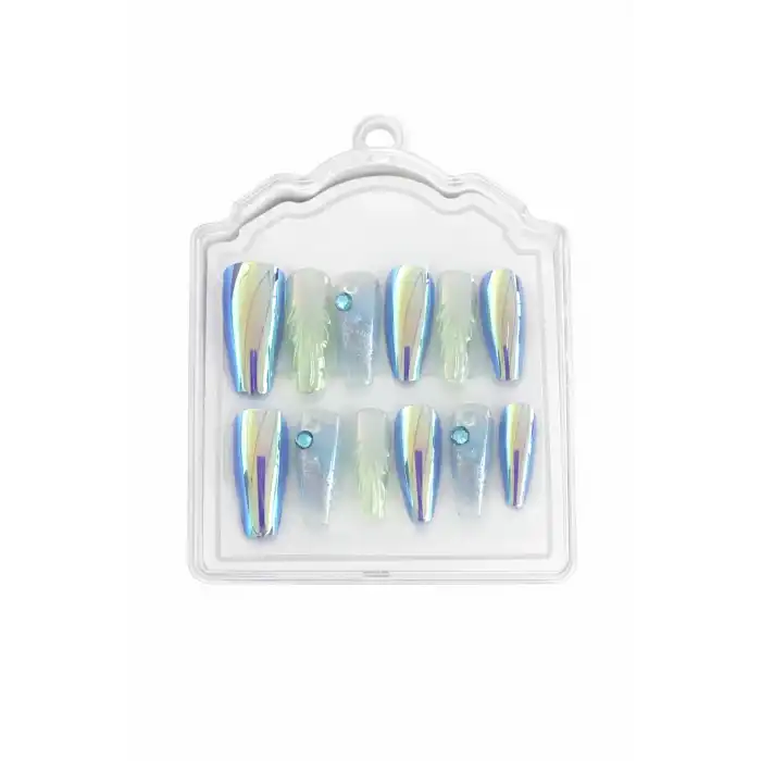 12li Karışık Renk Jel Görünümlü Takma Tırnak (Yapıştırıcılı)