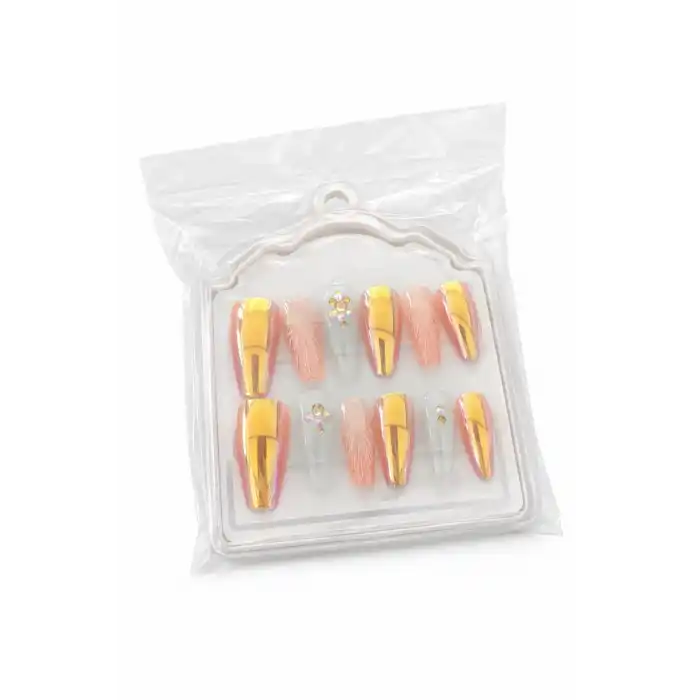 12li Karışık Renk Jel Görünümlü Takma Tırnak (Yapıştırıcılı)