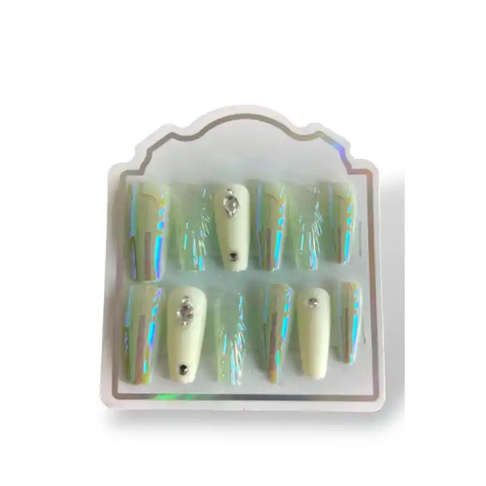 12li Karışık Renk Jel Görünümlü Takma Tırnak (Yapıştırıcılı)