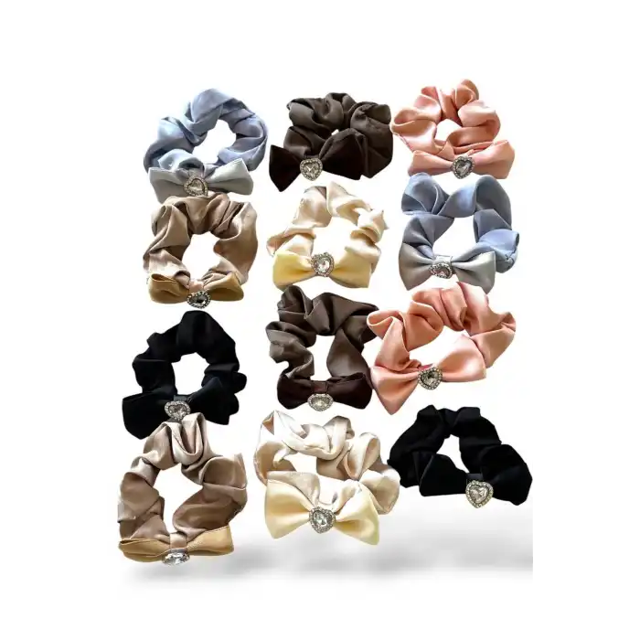 12li Karışık Renk Kalp Figürlü Taş Detaylı Simit Toka Set