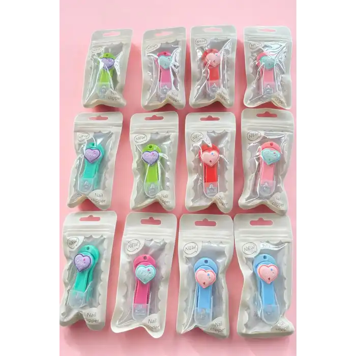 12li Karışık Renk Kalp Figürlü Tırnak Makası Set