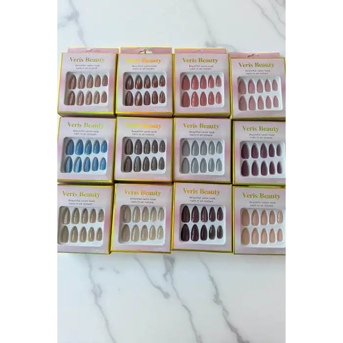 12li Karışık Renk Kedigözü Takma Tırnak Seti