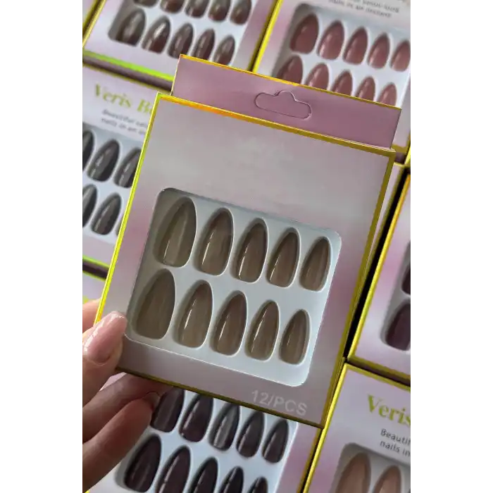 12li Karışık Renk Kedigözü Takma Tırnak Seti