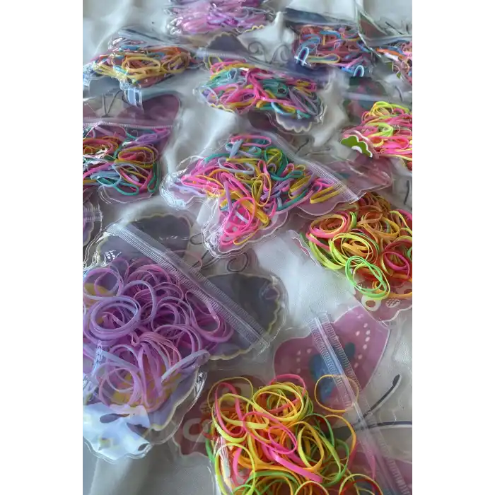 12li Karışık Renk Kelebek Figürlü Lastik Toka Set