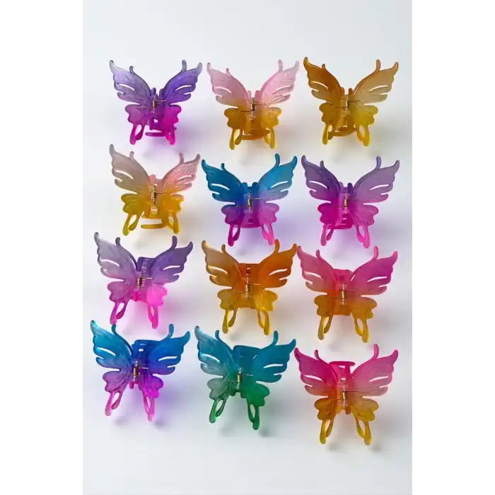 12li Karışık Renk Kelebek Figürlü Mandal Toka Set
