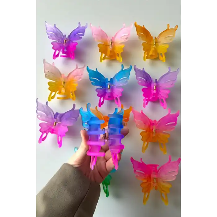 12li Karışık Renk Kelebek Figürlü Mandal Toka Set