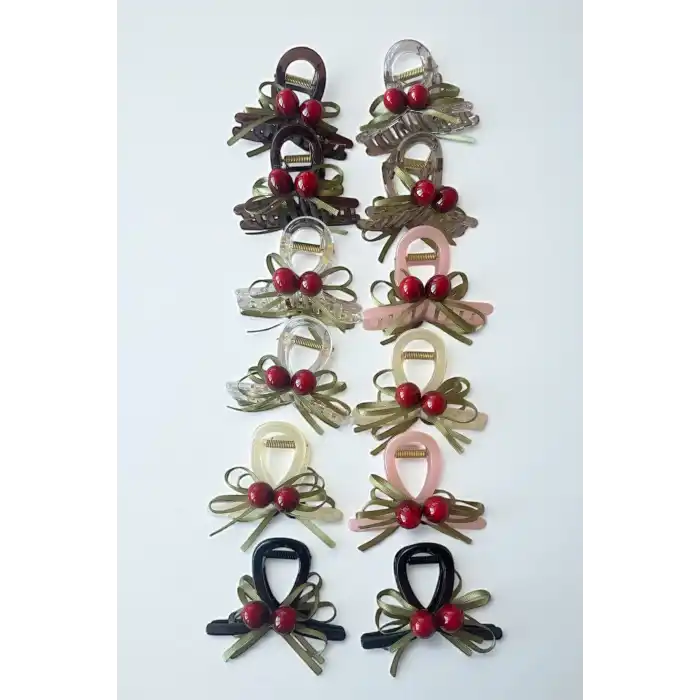 12li Karışık Renk Kiraz Figürlü Mandal Toka Set