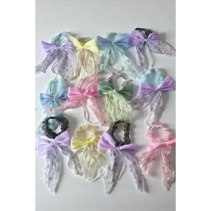 12li Karışık Renk Kurdele Figürlü Lastik Toka Set