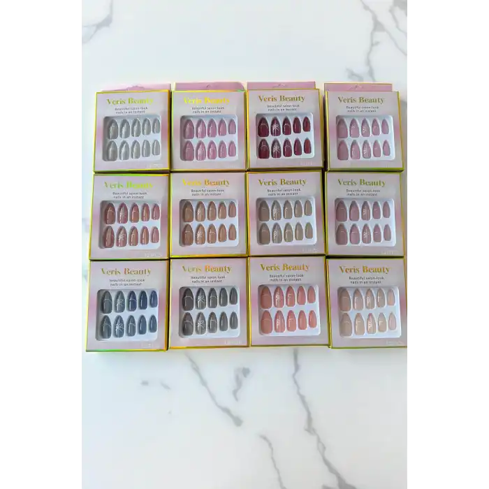 12li Karışık Renk Kurdele Figürlü Takma Tırnak Seti