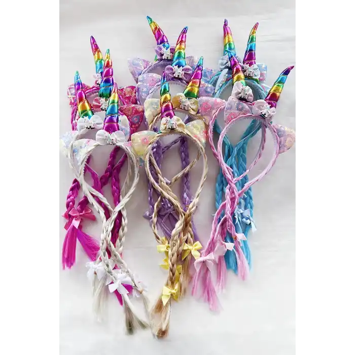 12li Karışık Renk Örgü Detaylı Unicorn Taç