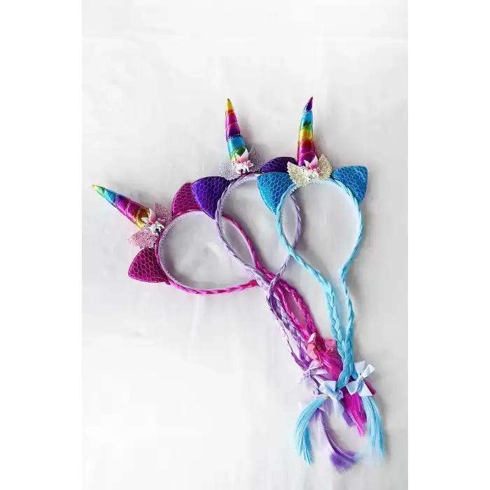 12li Karışık Renk Örgü Detaylı Unicorn Taç