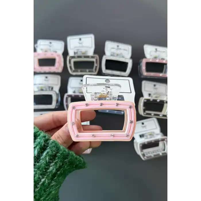 12li Karışık Renk Taş Detaylı Mandal Toka Set