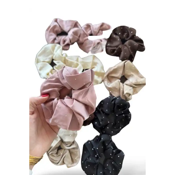 12li Karışık Renk Taş Detaylı Saten Simit Toka Set