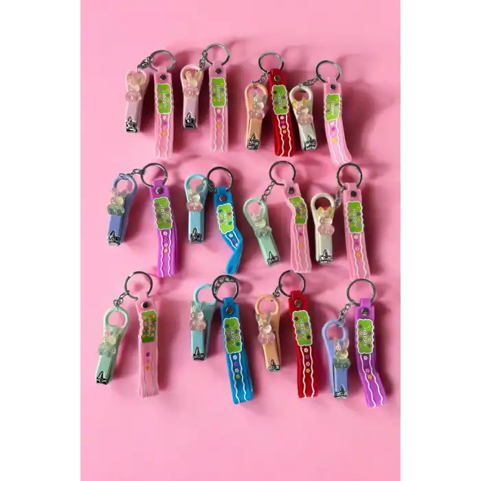 12li Karışık Renk Tavşan Figürlü Tırnak Makası/Anahtarlık Set