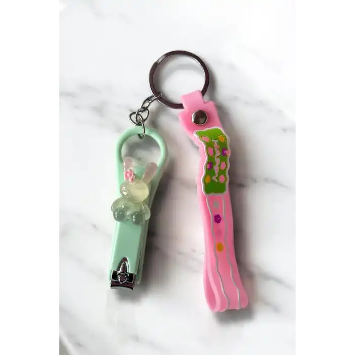 12li Karışık Renk Tavşan Figürlü Tırnak Makası/Anahtarlık Set