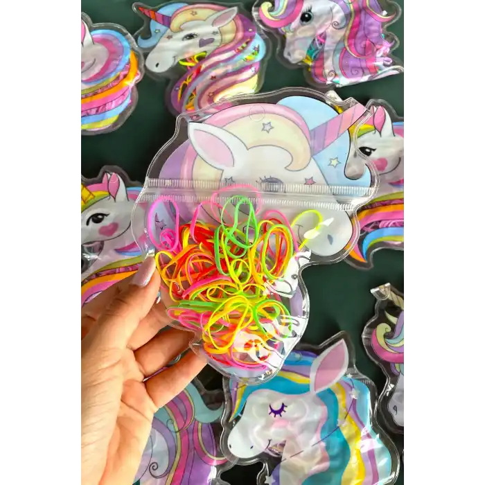 12li Karışık Renk Unicorn Figürlü Lastik Toka Set