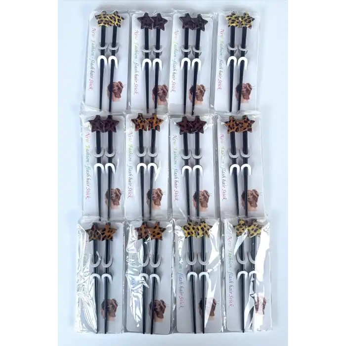 12li Karışık Renk Yıldız Figürlü Topuz Kalemi/ Tokası Set