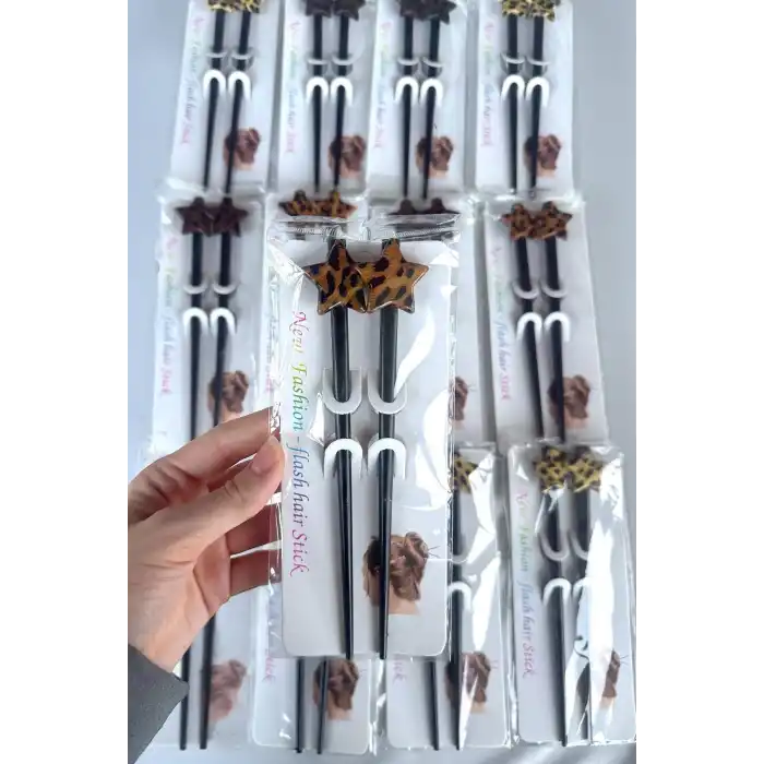 12li Karışık Renk Yıldız Figürlü Topuz Kalemi/ Tokası Set