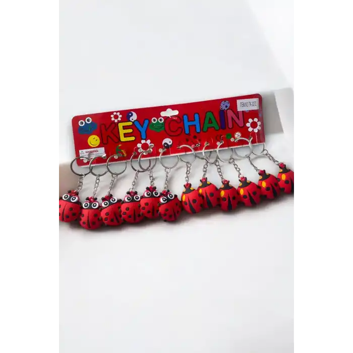 12li Kırmızı Renk Uğur Böceği Figürlü Anahtarlık Set