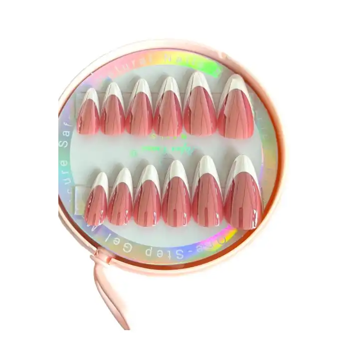 12li Krem Renk Jel Görünümlü French Takma Tırnak (Yapıştırıcılı)